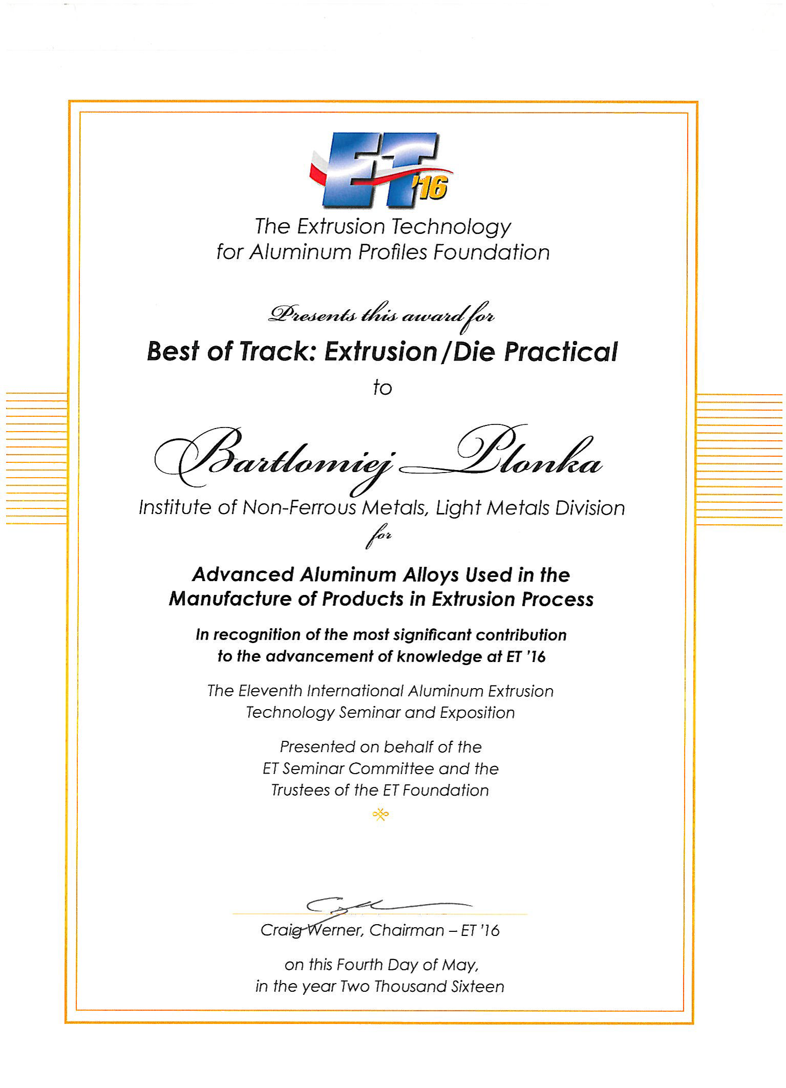 Dyplom_Best_Paper_ET16 Dyplom Best Paper ET16